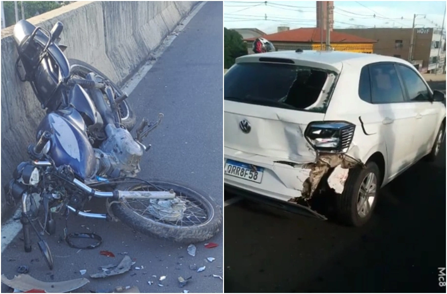 Motociclista caiu do elevado da Tabuleta após colidir na traseira de carro