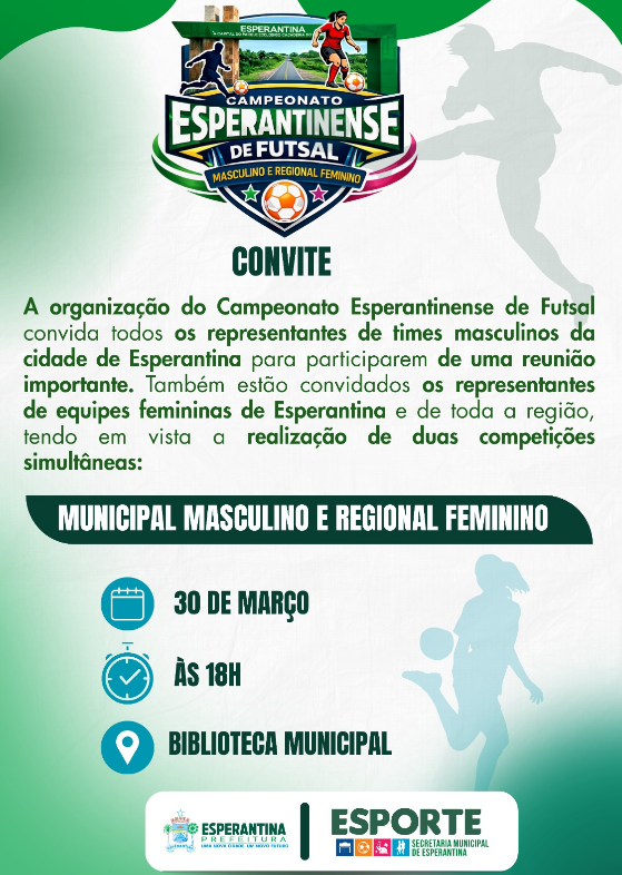 Prefeitura de Esperantina convoca representantes de times para o Campeonato Esperantinense de Futsal 2026
