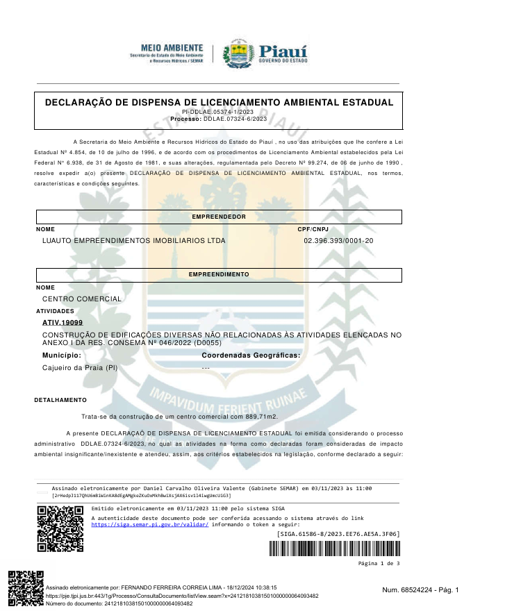 Alvará para autorização da obra
