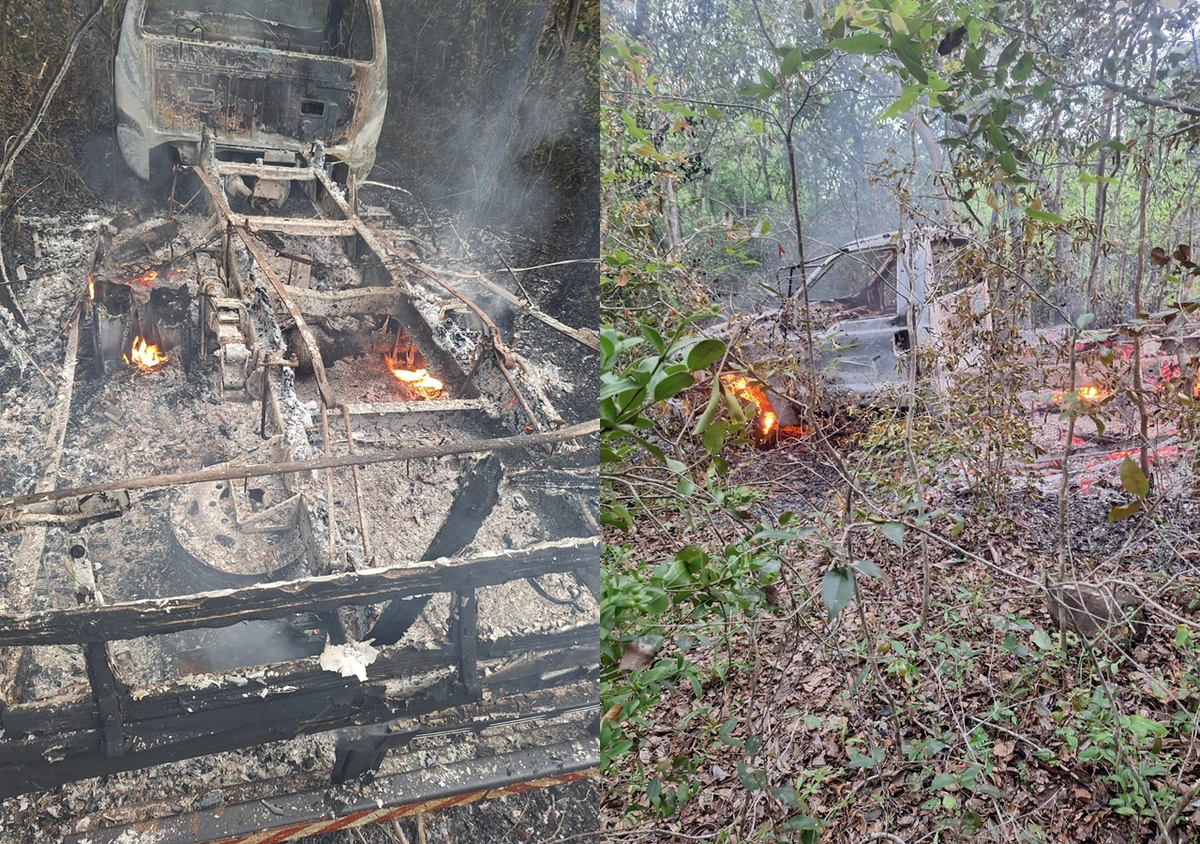Caminhão foi encontrado em chamas na PI 110