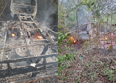 Caminhão foi encontrado em chamas na PI 110