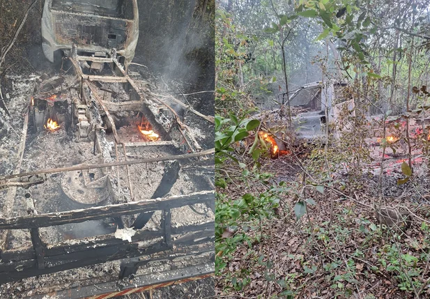 Caminhão foi encontrado em chamas na PI 110