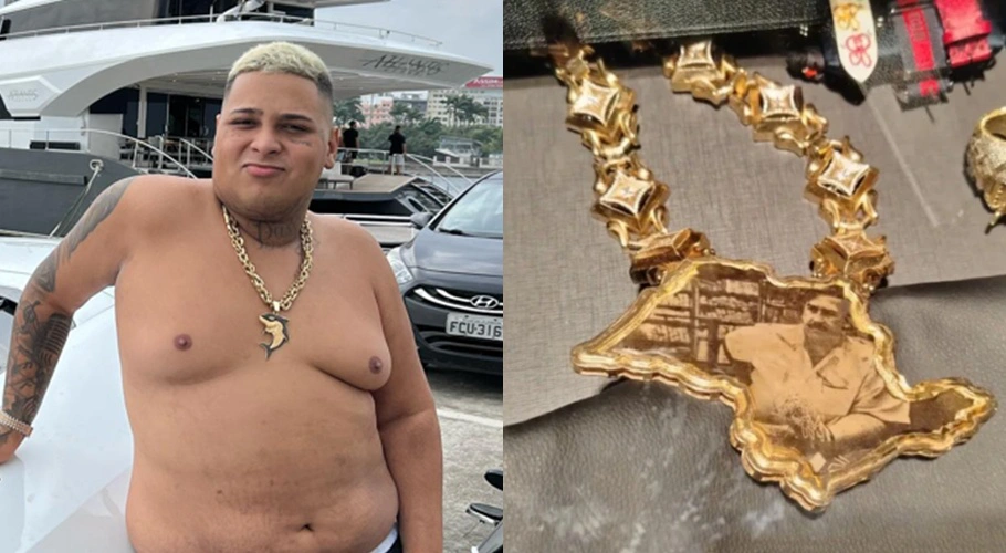 Colar dourado com a imagem do traficante Pablo Escobar estava com MC Ryan SP