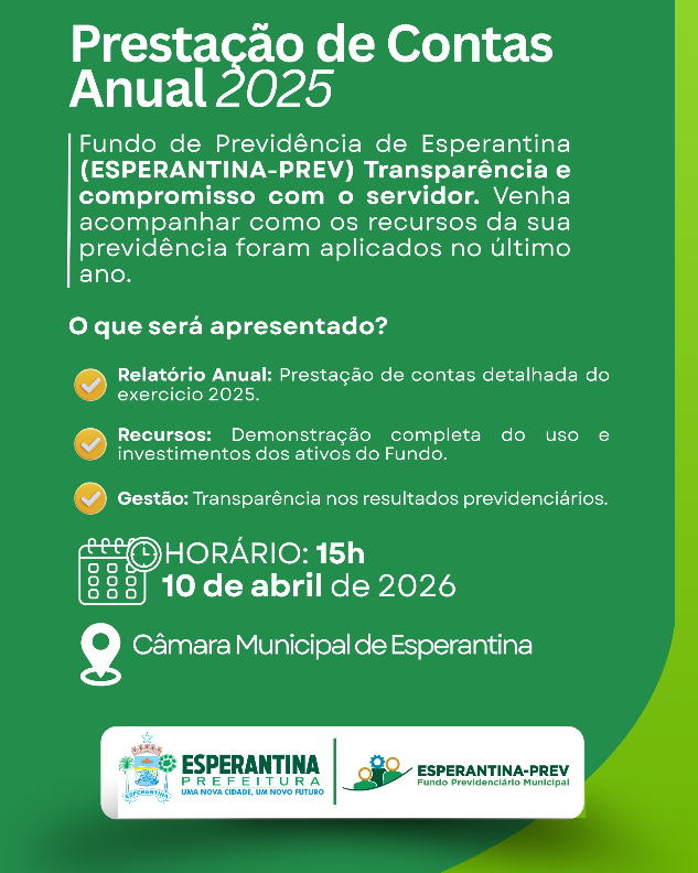 Esperantina-Prev realiza Prestação de Contas Anual referente ao exercício de 2025