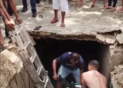 Galeria desaba e três pessoas caem em cratera no Promorar