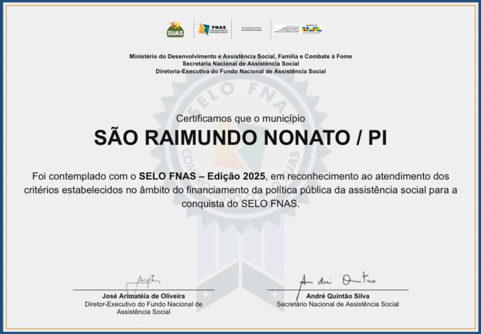 Prefeitura de São Raimundo Nonato conquista Selo FNAS 2025