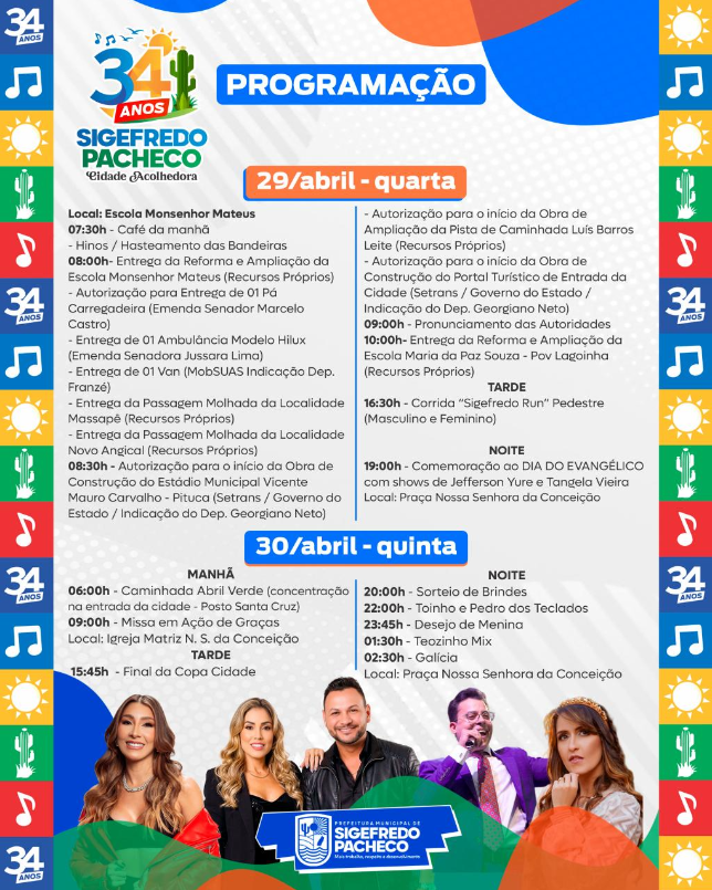 Programação dos 34 anos de Sigefredo Pacheco