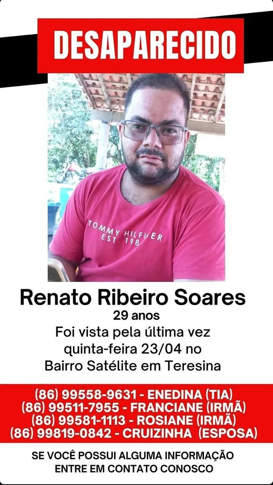 Renato Ribeiro Soares está desaparecido