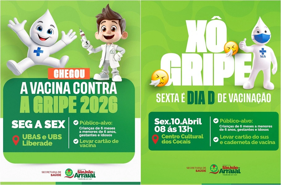 São João do Arraial realiza Dia D de vacinação contra a gripe nesta sexta-feira (10)