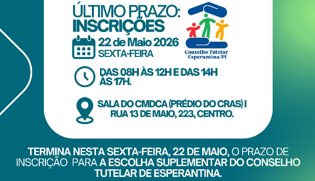 Conselho Tutelar de Esperantina-PI encerra inscrições para escolha suplementar nesta sexta-feira (22)