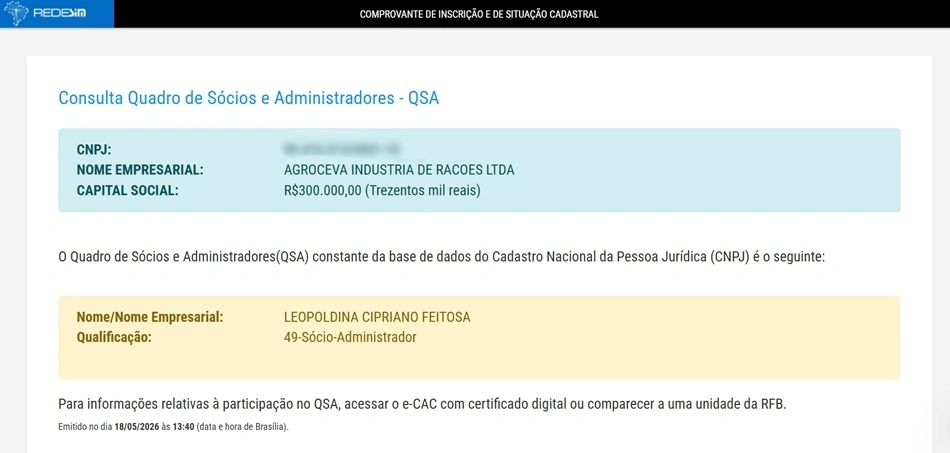 Dados da Agroceva Indústria de Rações Ltda