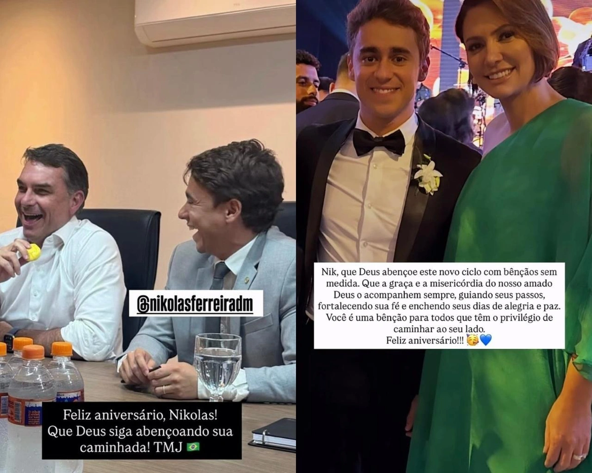 Flávio Bolsonaro e Michelle Bolsonaro parabenizam Nikolas Ferreira