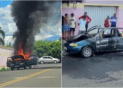 Incêndio deixou carro completamente destruído em Oeiras