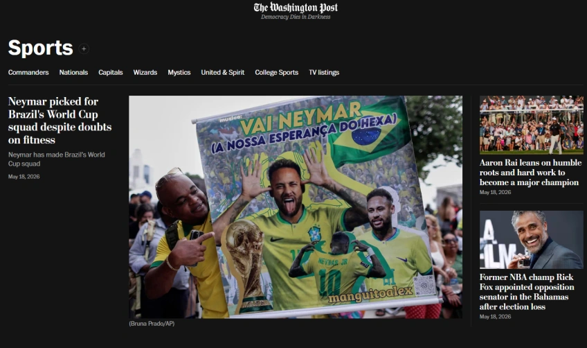 Jornal americano The Washington Post repercute a convocação de Neymar para a Seleção Brasileira