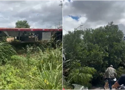 Motorista de carreta invade canteiro central na BR 316 no Lourival Parente
