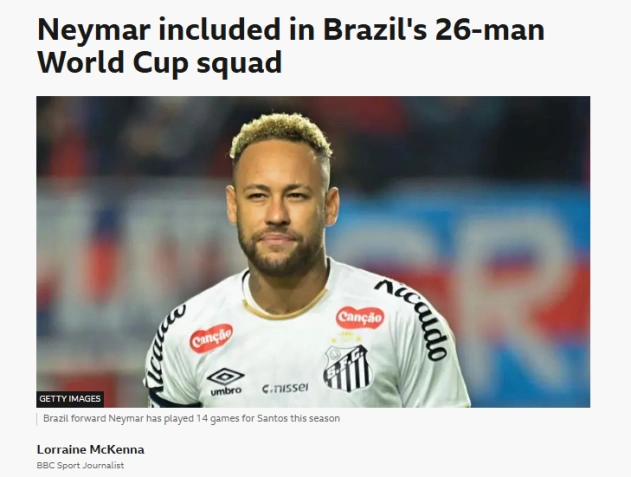 Portal de notícias britânico BBC repercute a convocação de Neymar para a Copa do Mundo