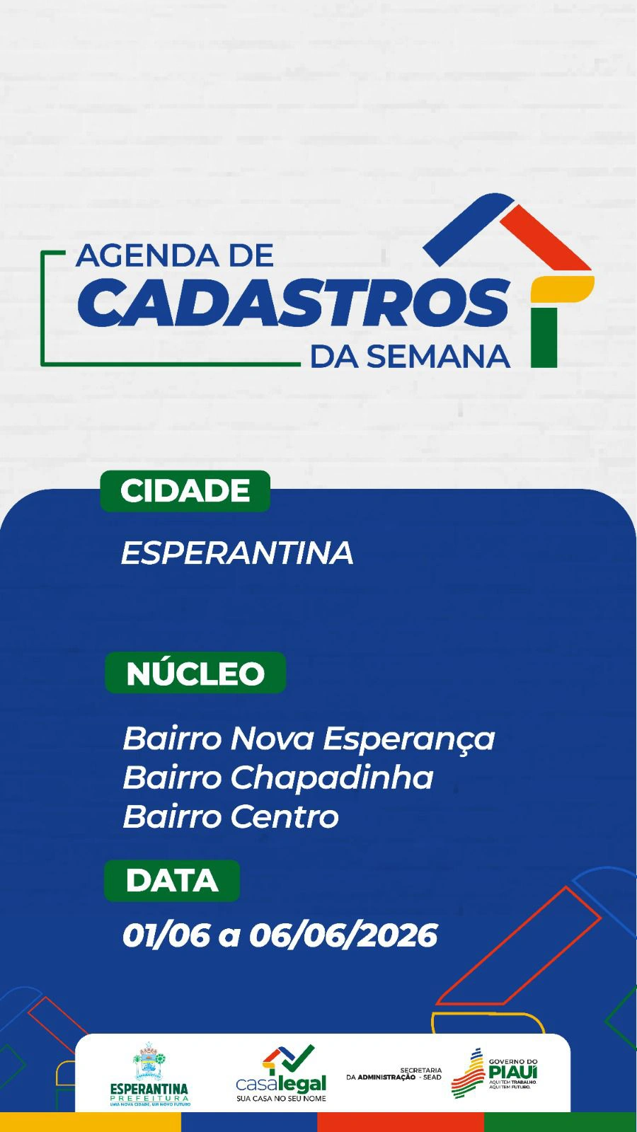 Prefeitura de Esperantina e Governo do Estado realizam cadastramento imobiliário em bairros por meio do Programa Casa Legal