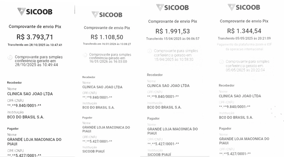 Recibos de pagamento para a Clínica São João
