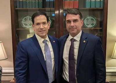 Senador Flávio Bolsonaro em encontro com o secretário de Estado dos EUA, Marco Rubio