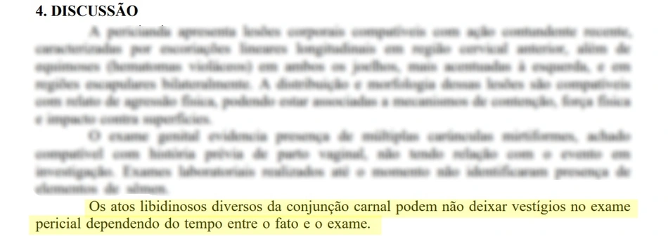 Trecho do laudo do exame pericial