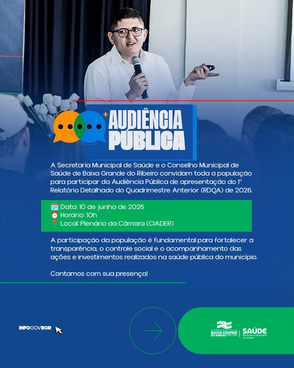 Baixa Grande do Ribeiro realizará audiência pública para apresentação de relatório da Saúde