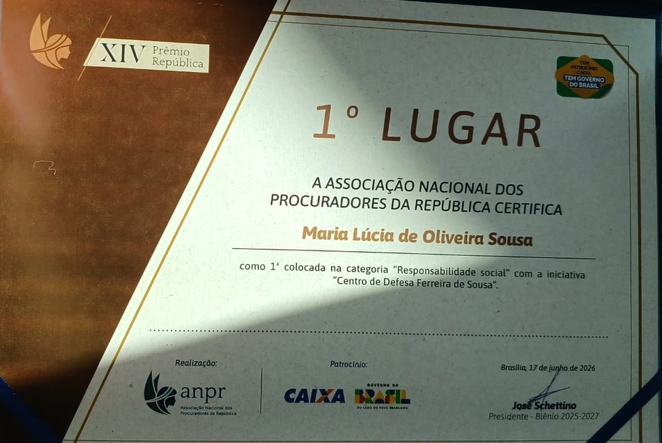 Certificado do Prêmio República na categoria Responsabilidade Social