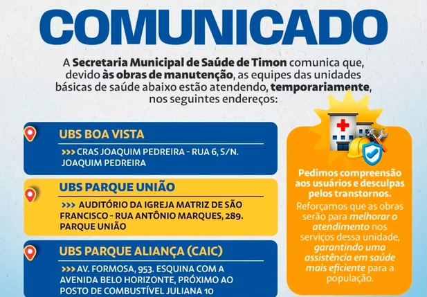 Durante esse período, os serviços dessas unidades serão realizados temporariamente em outros endereços.