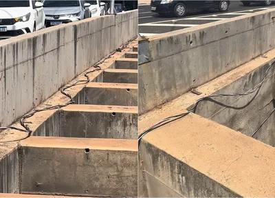 Fios expostos no Viaduto da Ladeira do Uruguai