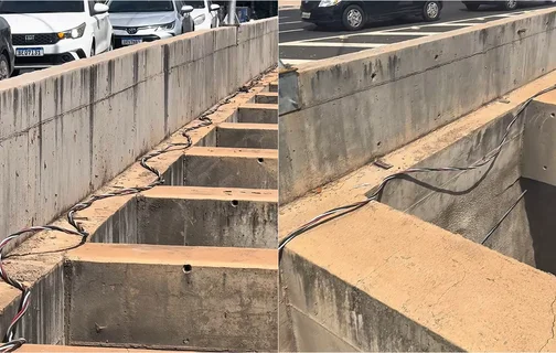 Fios expostos no Viaduto da Ladeira do Uruguai