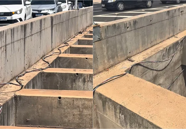 Fios expostos no Viaduto da Ladeira do Uruguai