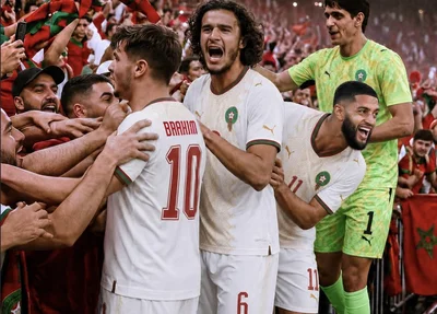 Jogadores do Marrocos comemorando gol