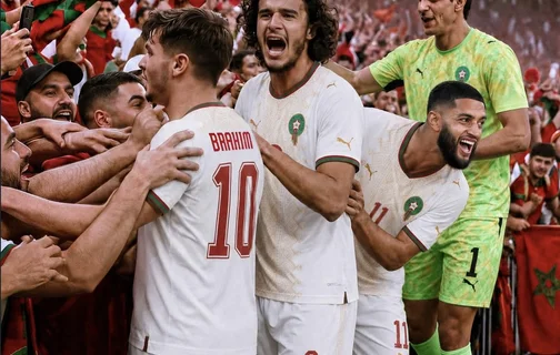 Jogadores do Marrocos comemorando gol