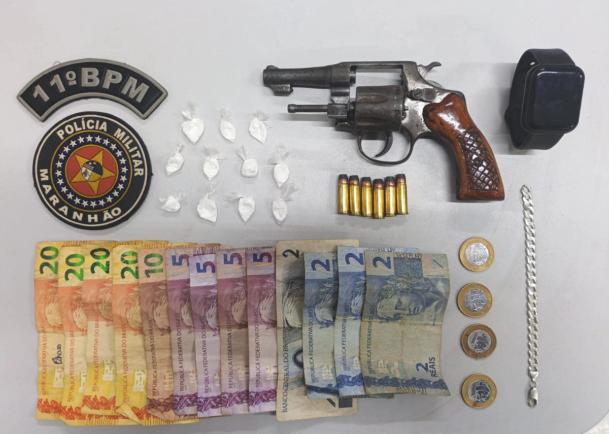 Material apreendido pela PM com suspeito em Parnarama
