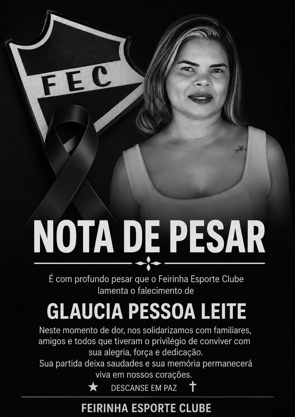 Nota de pesar a Gláucia Pessoa Leite