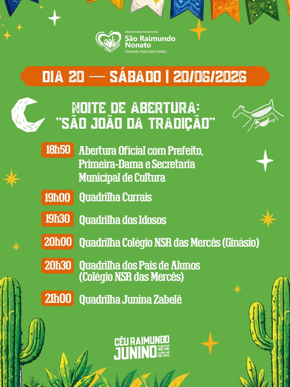 Programação do dia 20 de junho