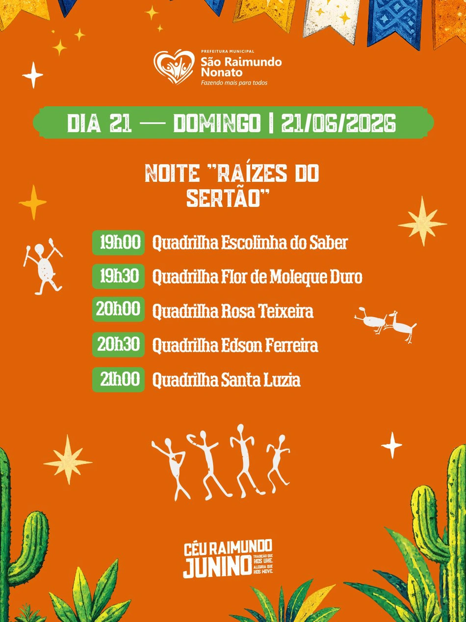 Programação do dia 21 de junho