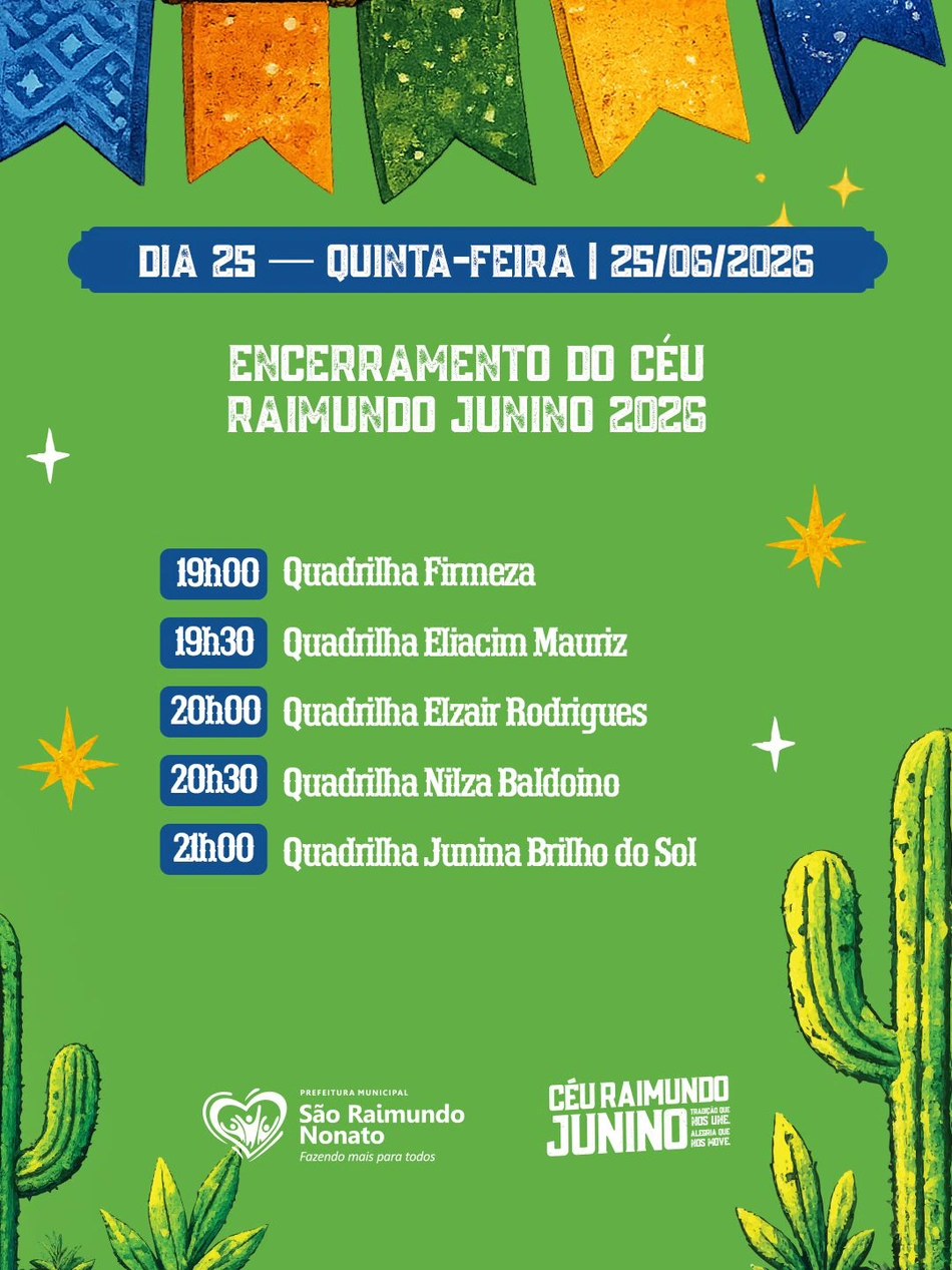 Programação do dia 25 de junho