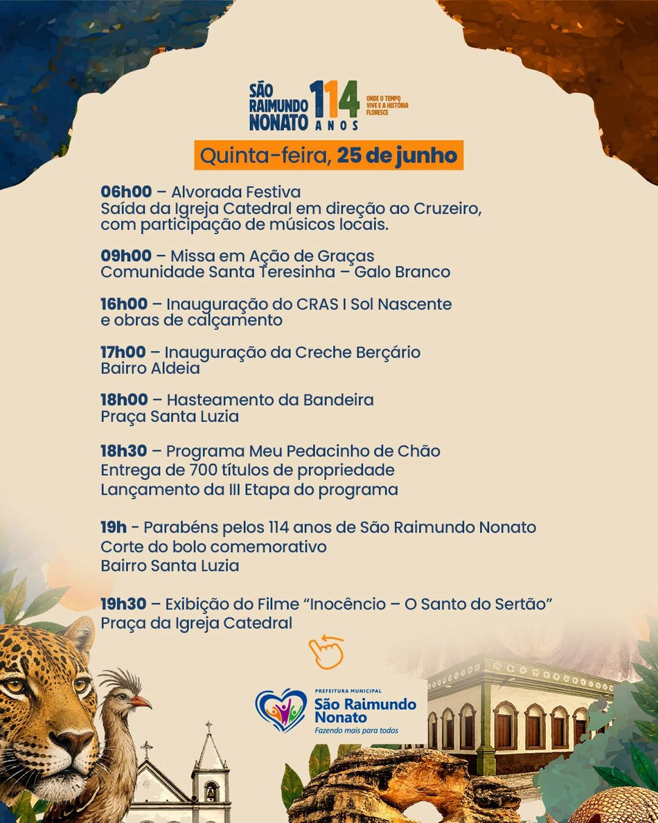 Programação do dia 25 de junho