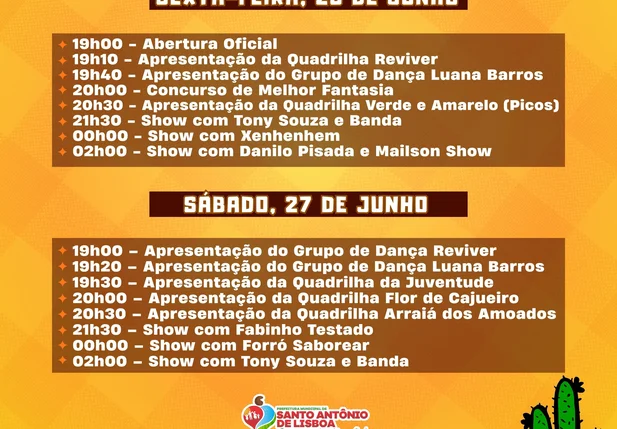 Programação São João em Santo Antônio de Lisboa