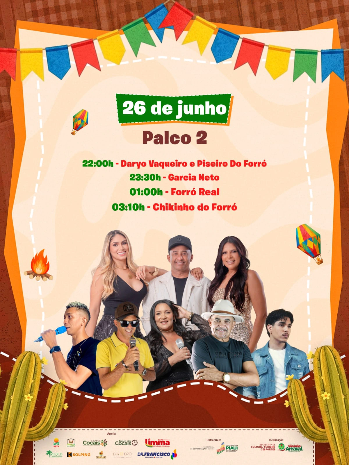 Programação XXI Festival Cultural dos Cocais dia 26 de junho (Palco 2)