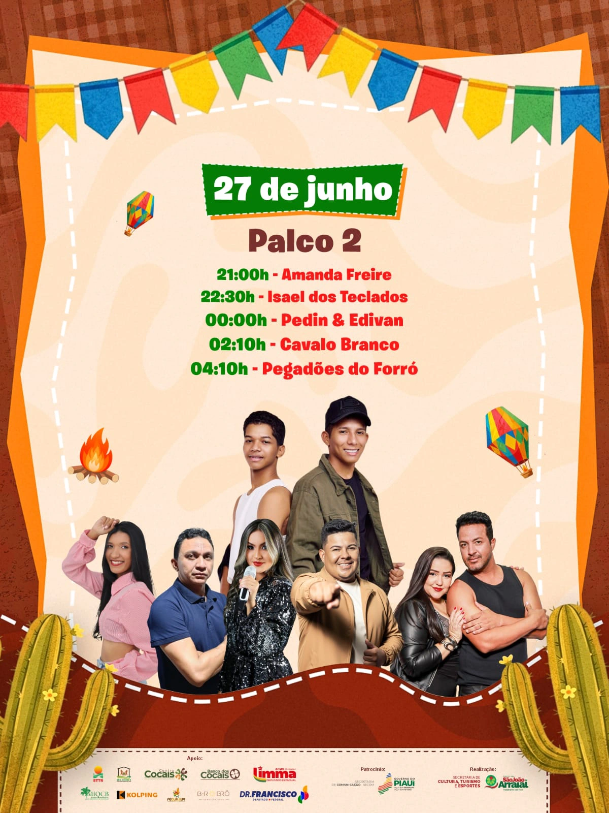 Programação XXI Festival Cultural dos Cocais dia 27 de junho (Palco 2)