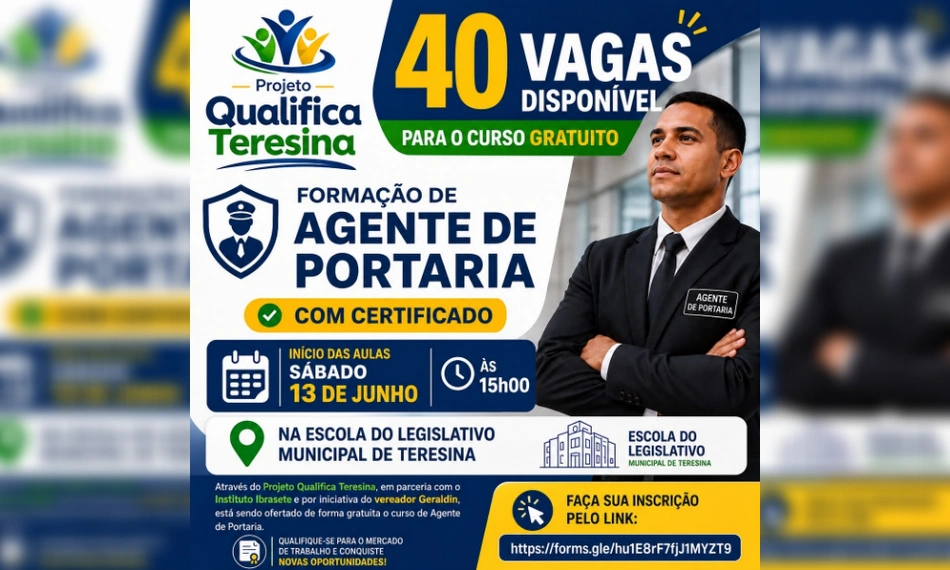 Projeto Qualifica Teresina oferece curso gratuito de Agente de Portaria com certificado
