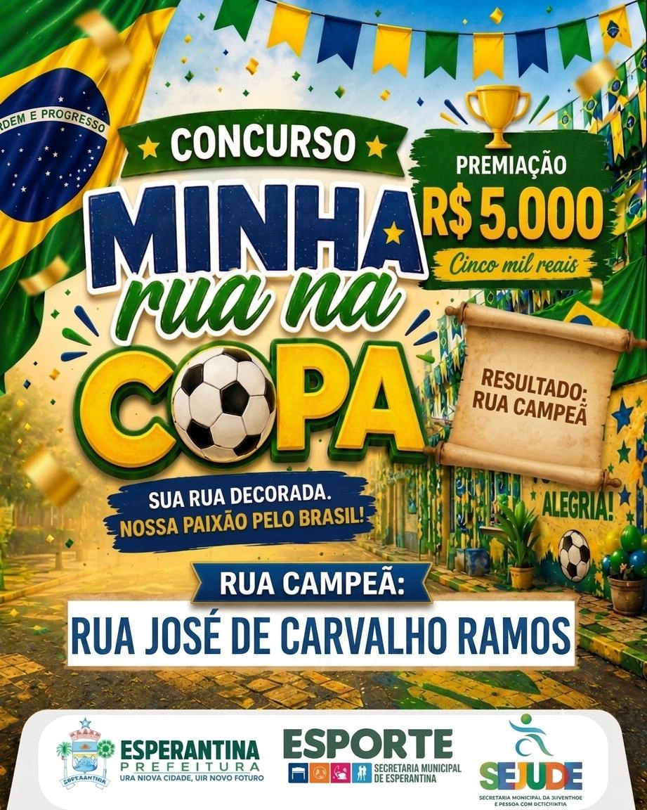 Rua José de Carvalho Ramos é a grande campeã do concurso “Minha Rua na Copa” em Esperantina