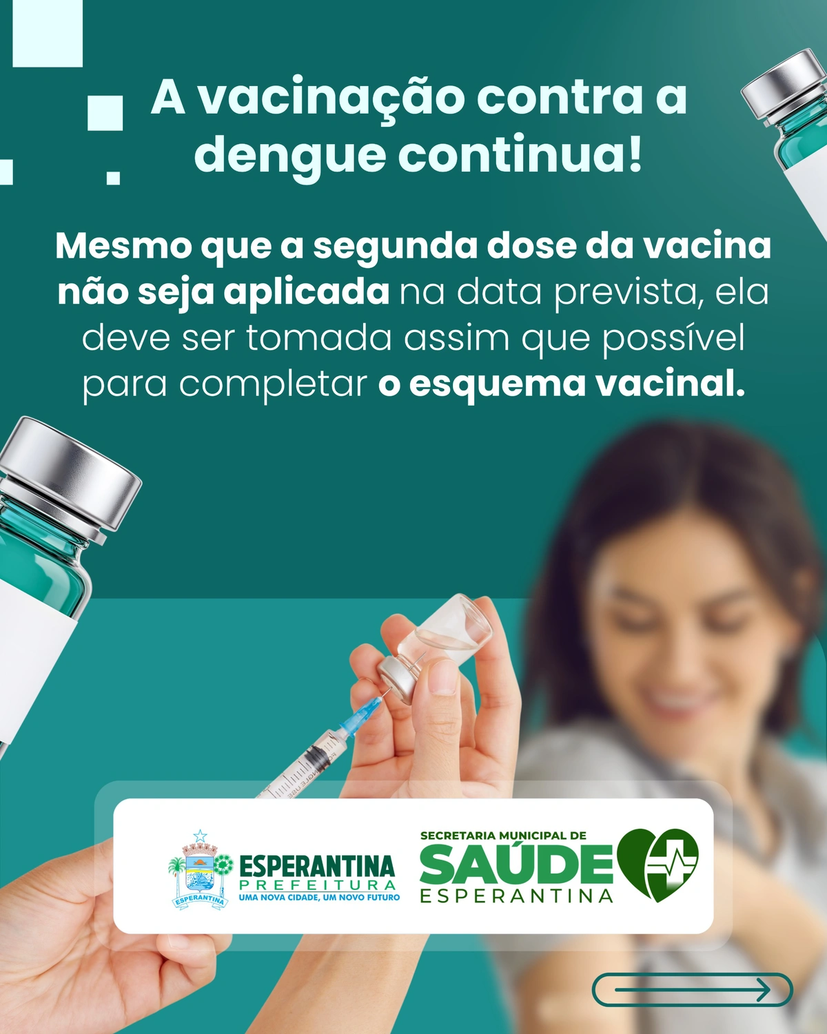 Secretaria de Saúde de Esperantina reforça a importância de completar o esquema vacinal contra a dengue