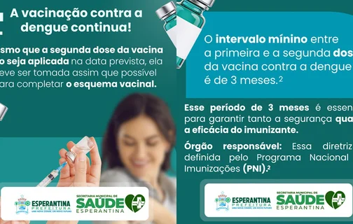 Secretaria de Saúde de Esperantina reforça a importância de completar o esquema vacinal contra a dengue