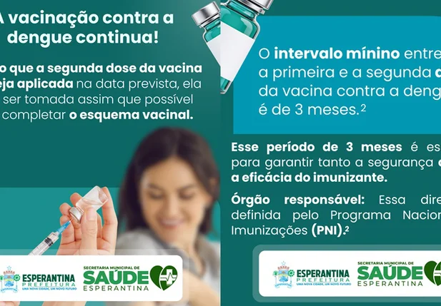 Secretaria de Saúde de Esperantina reforça a importância de completar o esquema vacinal contra a dengue