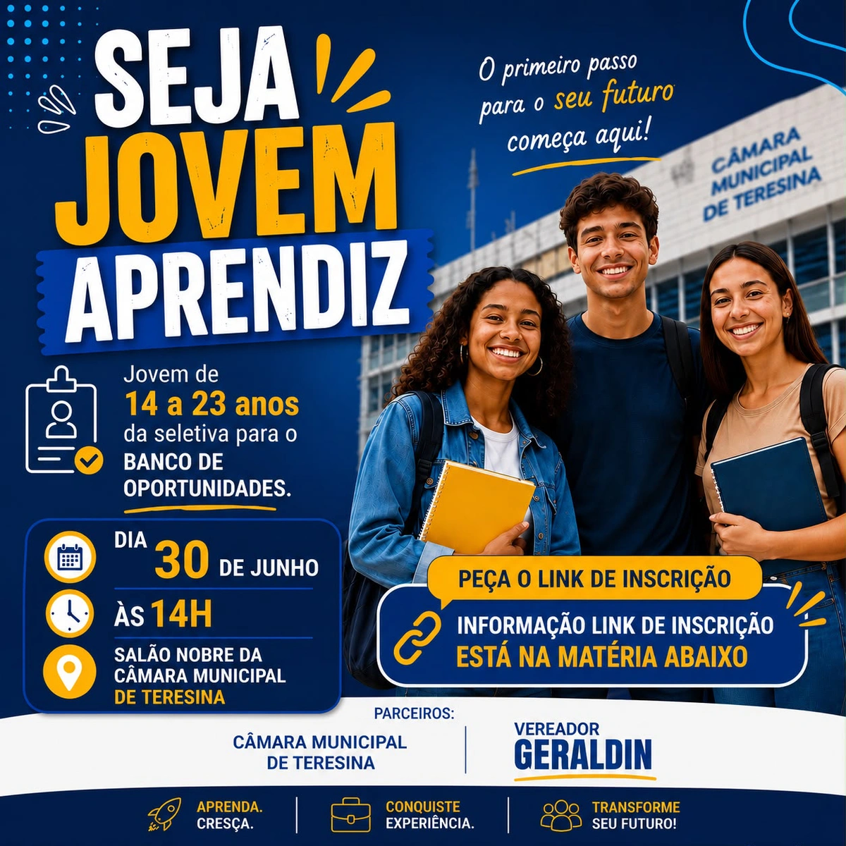 Vereador Geraldin promove seletiva para banco de oportunidades voltado a jovens de 14 a 23 anos