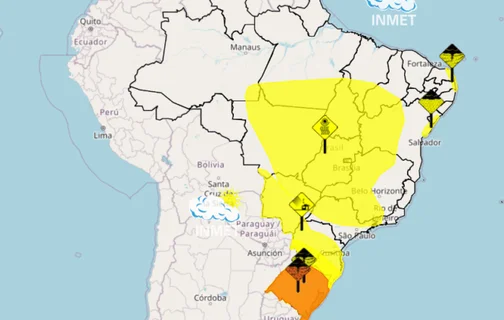 Aviso amarelo indica risco potencial para incêndios e problemas de saúde. Temperaturas devem variar entre 14°C e 26°C nesta segunda-feira (20).