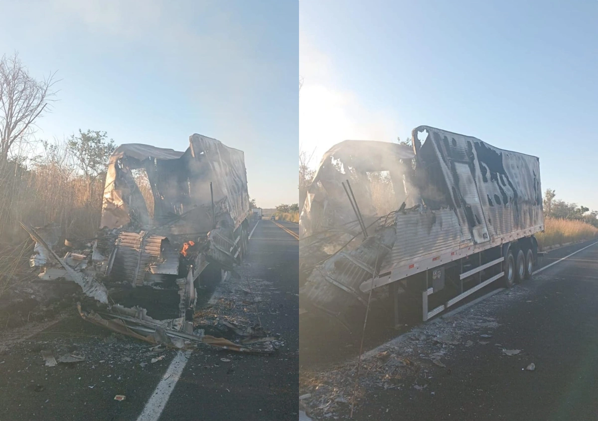Caminhão ficou completamente destruído