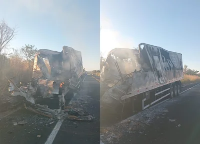 Caminhão ficou completamente destruído